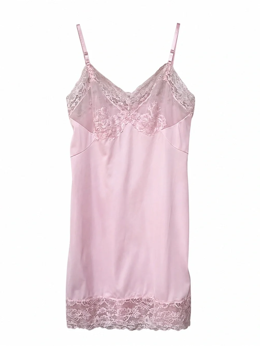 Vintage Vassarette Pink Lace Full Slip Dress Coquette Size 34